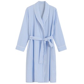 Latuza Women's Petite Robe Seersucker Cotton Bathrobe Petite Length 2XP Blue Stripe