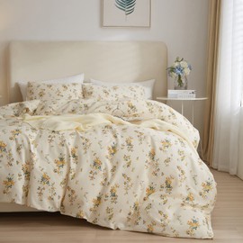 EAVD Fresh Yellow Floral Comforter Set Twin XL White Soft Microfiber Chic Floral Bedding Set 1 Twin XL Comforter and 2 Pillowcases Garden Botanical Comforter Set for All-Season