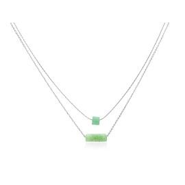 Dainty Light Green Bar Layered Fashion Pendant Necklace for Women with Adjustable Extension Chain - Double Strand Necklaces (Light Green_SLVR)
