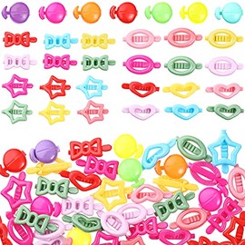 50 Pieces Plastic Barrettes Self Hinge Barrettes for Girl Mini Flower Bow Hair Colorful 80s 90s Cute Clip Multi Design Plastic Barrette Hair Pin in Candy Heart Star Shape Accessory (Classic Style)