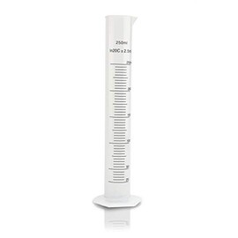 Plastic Graduated Cylinder Beaker - 250ml Science Measuring Cylinder Test Tube Flask 250 mL, 2-Sided Marking - Black and Raised Graduation Lines, Pour Spout