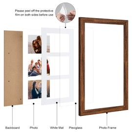 KSROECUD 8x14 Collage frame with 3 Openings 4X6 Pictures, Multiple Picture Frame with Mat, Wall or Tabletop Decor, Carbonized Brown Wood Grain,2 Pack