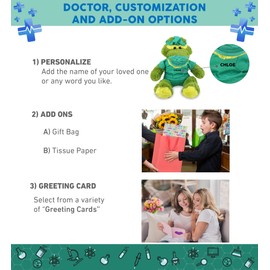 DolliBu Sitting Green Alligator Doctor Plush Toy - Super Soft Alligator Doctor Stuffed Animal Dress Up with Cute Scrub Uniform and Cap Outfit - Doctor Toy Plush - 12 Inches