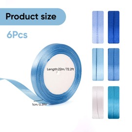 Blue Satin Ribbon for Gift Wrapping: 6 Rolls Blue Mixed Satin Ribbon 1CM Wide – Perfect for DIY Crafts, Wedding Decor, Gift Packaging- Solid Color Silk Ribbon for Bouquets Party Decorations