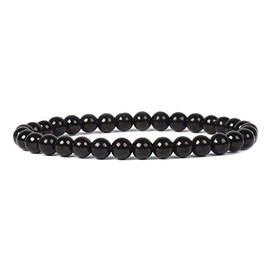 Justinstones Natural Jet Lignite Gemstone 6mm Round Beads Stretch Bracelet 6.5 Inch Unisex