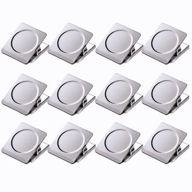 Magnetic Clips, Magnetic Clips, Refrigerator Magnets for Whiteboards, Set of 12, Office Supplies, Document File Fixing, Silver