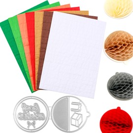 Circle Metal Cutting Dies with 7 Pcs Honeycomb Paper Pads for DIY 3D Craft and Pop-Up Cards, Embossing Stencil Die Cuts Template for Card Making Honeycomb Tissue Pad Assorted Colors (5.8x8.3inch)