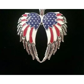 Fashion Jewelry large WINGS FLAG USA AMERICA PATRIOTIC pendant 20" Sterling Silver 925 necklace