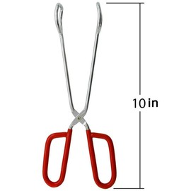 Hiash 10-Inch Heavy Duty Stainless Steel Kitchen Tongs - Non-Slip Comfortable Red Grip, Scissor Design, Heat Resistant for BBQ and Cooking, Set of 2