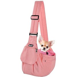 SlowTon Dog Carrier Sling - Hard Bottom Support Dog Carriers for Small Dogs with Adjustable Padded Shoudler Strap, Dog Purse for Puppy Cat Pet with Drawstring Opening Storage Zipper Pockets (Peach)