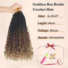 8 Packs Goddess Box Braids Crochet Hair for Black Women 14 Inch - Boho Knotless Box Braids Crochet Hair Pre Looped Synthetic Braiding Hair Extensions Ombre Colors T1B-30-27
