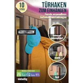 4happy Door Hooks for Hanging, Set of 10, Colour: Black, Rustproof, Dimensionally Stable Hooks for Hanging as Single Coat Hooks Door or as Door Hook Rack, Door Coat Rack