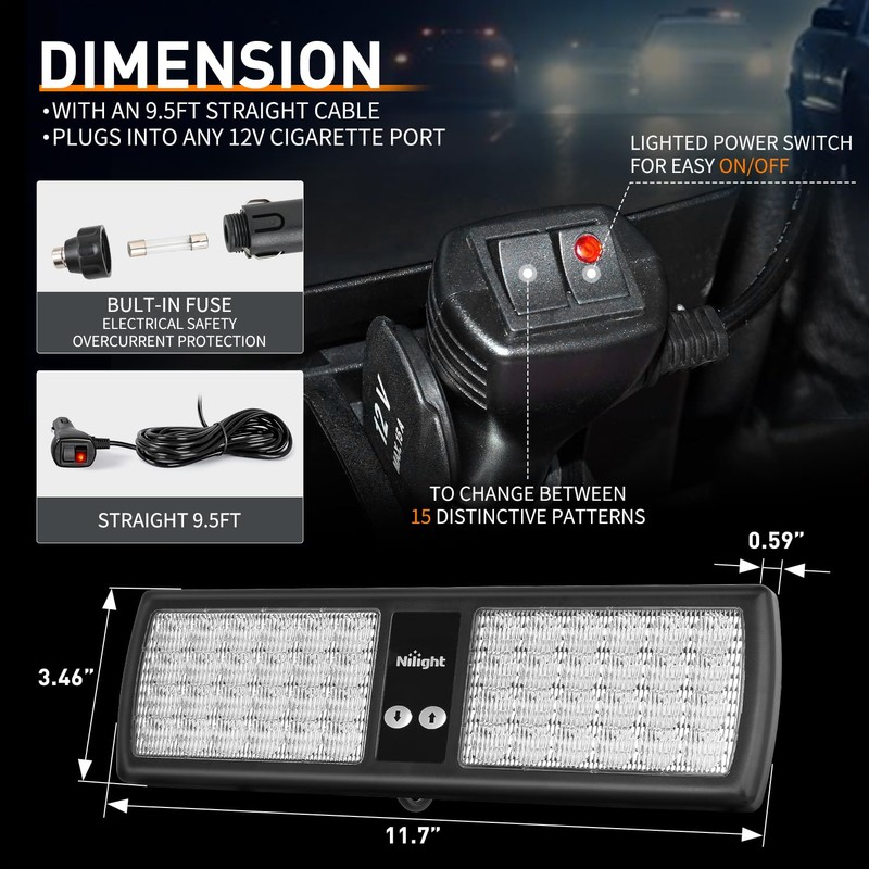 Nilight Red Blue 48LED Visor Strobe Lights Interior Windshield Emergency