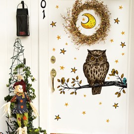 Ramadan Decorations Wall Stickers,Islamic Muslim Wall Art Decals,Eid Mubarak Ramadan Decor Lantern Moon Star Window Clings for Home Living Room Bedroom Decorations Wallpaper (Owl)