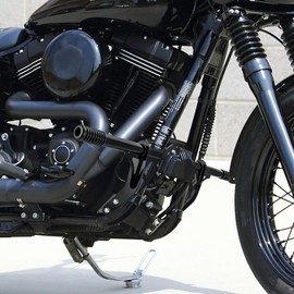 Mofun Front Engine Guard Flat-Out Bar Compatible with Harley Dyna 2006-2017, Crash Bar Fit Low Rider Super Glide Wide Glide Street Bob Fat Bob with Mid Control, Gloss Black
