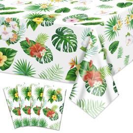 Hegbolke 4 Pack Hawaiian Luau Tablecloths for Party Decorations, Palm Leaf Table Covers Rectangular Aloha Tropical Leaf Tablecloths for Summer Beach Kids Birthday Cocktail Party Supplies, 51 x 86 in