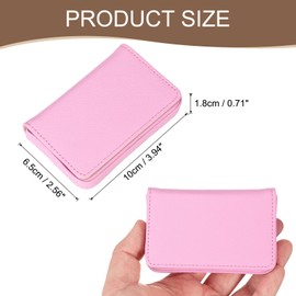 sourcing map Business Card Holder, PU Leather Business Card Case Pocket Business Name Card Holder with Magnetic Shut for Men and Women, Pink