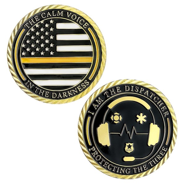 Thin Gold Line Challenge Coin Emergency Dispatcher for First Responders