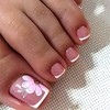 Pink Flower Press on Toenails White French Tip False Toenails