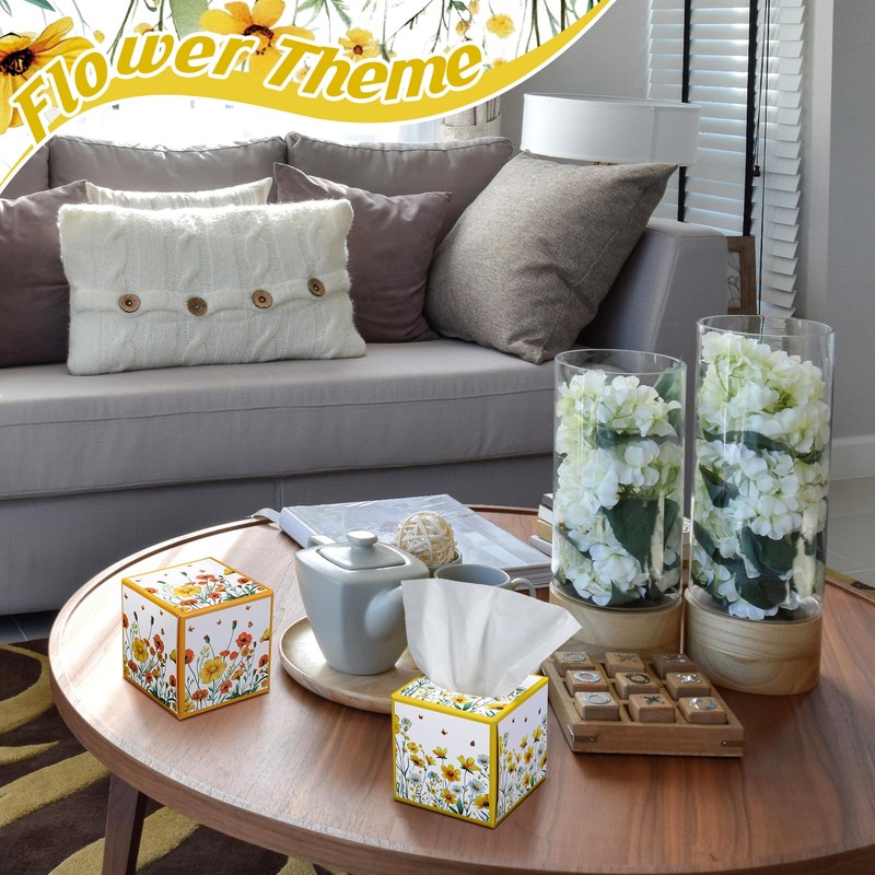 Fourluoo 12 Pack Fall Floral Facial Tissues Cube Boxes 600
