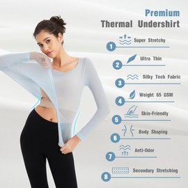 Pro X Gear Luxury Women's Thermal Undershirt: Super Stretchy, Ultra Thin Silky Tech Tops for Everyday Comfort and Active Sports Blue L/XL