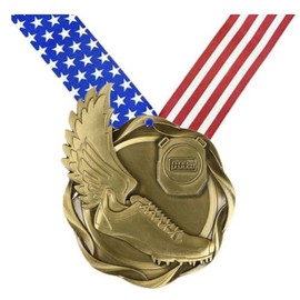 Decade Awards Track Fusion Medal - Gold | Engraved Track Medal with Stars & Stripes Ribbon - 3 Inch Wide - Customize Now (FM45009G-SSNB)