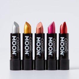 Cosmic Moon - Metallic lipstick - 5g - For fascinating metallic lips - Set of 5 colours - Contains: silver, gold, rose gold, pink, red