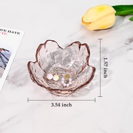 Koythin 2-Piece Glass Jewelry Tray, Mini Ring Dish for Necklace Earring Bracelet, Cute Trinket Tray for Engagement Vanity Bathroom, Crystal Floral Aesthetic Room Decor for Women Girl Mom (Light Pink)