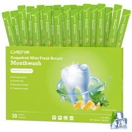Travel Size Mouthwash Packets – Individual Mini, Alcohol & Fluoride Free, Grapefruit Mint Flavor, Mouthwash to Go for On-The-Go Freshness, Bulk Packets 0.41 Fl Oz (Pack of 30)