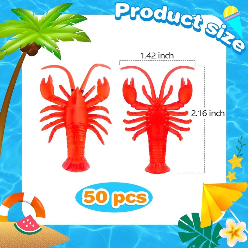 50 Pcs Soft Lobster Models, Crawfish Decoration for Summer Beach