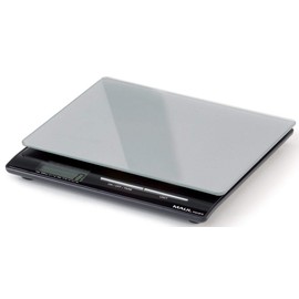 MAUL Briefwaage MAULsquare 18 x 15 cm | Waage bis 5kg belastbar | Moderne Küchenwaage mit Glasoberfläche | Automatische Nullstellung und Abschaltautomatik | Inklusive Batterien | Silber