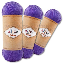 Wohnkult Alize 3 x 100 g Superwash Artisan Sock Wool Premium 16 Selection Contrast Crochet Knitting (44 | Purple)