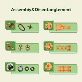 LYiUP Brain Teaser Puzzle Wooden and Metal 6PCS 3D Unlock Interlocking Puzzle for Kids Adults Educational Toy