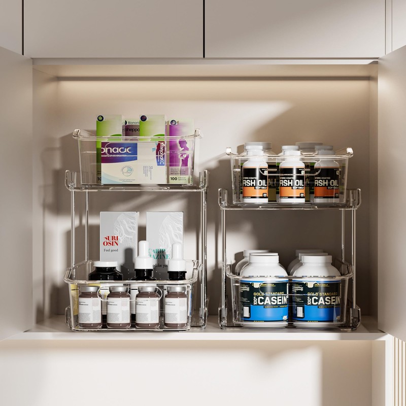 Delamu 2-Tier Under Sink Organizers and Storage, Multi-Purpose Stackable Bathroom