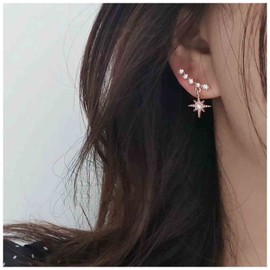 Yheakne Crystal Star Ear Climber Earrings Cz Northstar Dangle Earrings Boho Ear Crawler Earrings Gold Rhinestone Climbing Earrings Jewelry for Women and Teen Girls