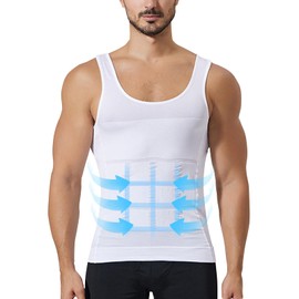 GENEMEN Shapewear Men's Gym Fitness Shirt Sports Shaping Compression Vest Body Shaper Tummy Control Clothing, White, XL
