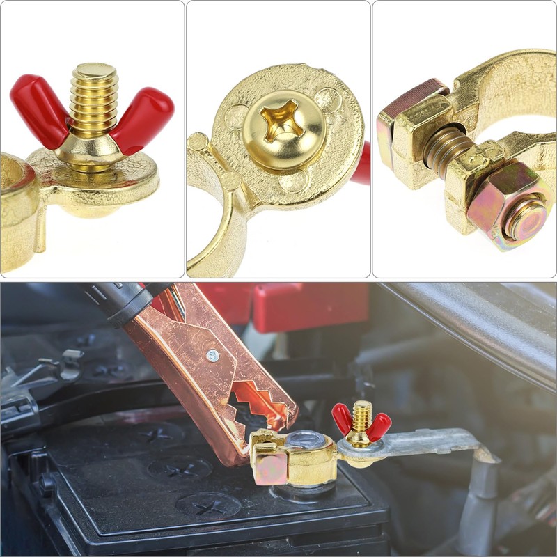 QWORK Brass Marine Grade Battery Terminal Top Post, 4 Pairs