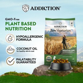 Addiction Zen Vegetarian Dry Dog Food - Plant-Based Protein for Dogs with Meat Allergies & Sensitive Skin - Vegetarian Dog Food for All Life Stages - Made in New Zealand 4lb (Pack of 2)