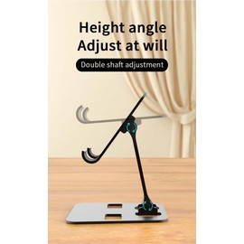 ACUDUDOMA Adjustable Cell Phone Holder Height Angle Foldable Phone Stand Dual Folding Desktop Holder Compatible with All Mobile Phones, Tablet Under 12.9 Inch 2 Pack Color Grey & Pink
