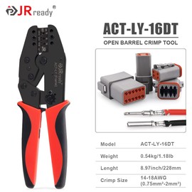 JRready Deutsch Crimper Connector Crimping Tool ACT-LY-16DT - Deutsch Open barrel Terminal Crimp Tool for DT Connector Stamped Contacts Size 16 OEM-Quality (14-18 AWG)