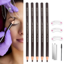 Waterproof Eyebrow Pencil, Professional Makeup Eyebrow Pencil Set for Microblading Waterproof Eyebrow Color (5 Pieces Dark Brown)