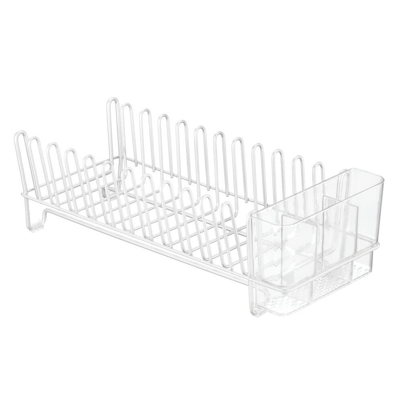 mDesign Steel Compact Modern Dish Drying Rack with Removable Cutlery