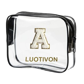 LUOTIVON 2Pcs Initial Clear Make Up Bags Sold Empty, TSA Approved Clear PVC Waterproof Toiletry Bag, Travel Essential Makeup Bags Organizer with Zipper for Women