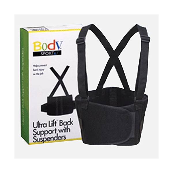 Body Sport Ultra Lift Back Support W/Suspenders Black, Extra Small 26"-34" waist, 9" Wide Latex Free