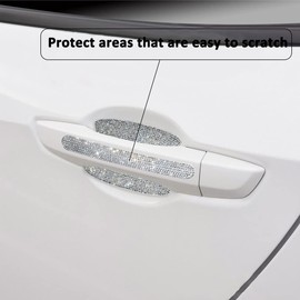 10PCS Bling Car Door Handle Reflective Trim Decals Stickers,Universal Rhinestone Door Side Rear View Mirror Scratch Resistant Protector Cover Car Accessories Red
