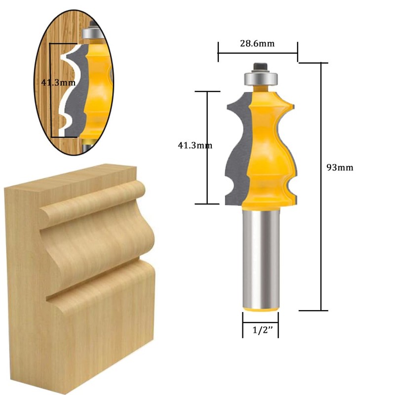 TAIWAIN 5PCS Woodworking Router Bit Set 1/2 Inch Shank, Architectural