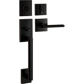 Berlin Modisch HandleSet Front Door Entry Handle and Deadbolt Lock Set Slim Square Single Cylinder Deadbolt and Lever Reversible for Right & Left Sided Doors Heavy Duty â Satin Nickel Finish