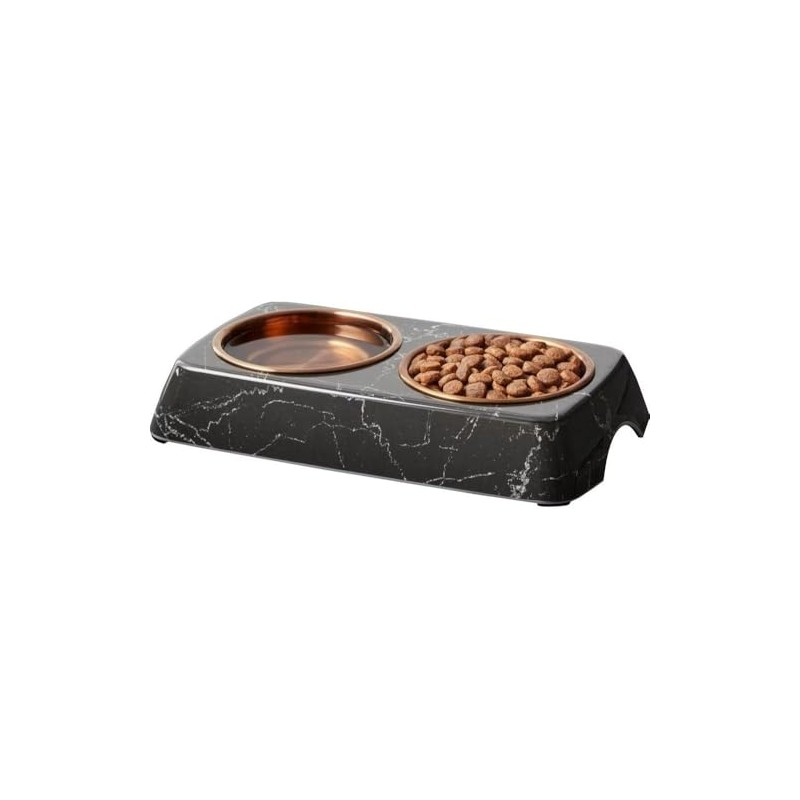 Double Pet Bowl with Marble Stand, Copper Stainless Steel
