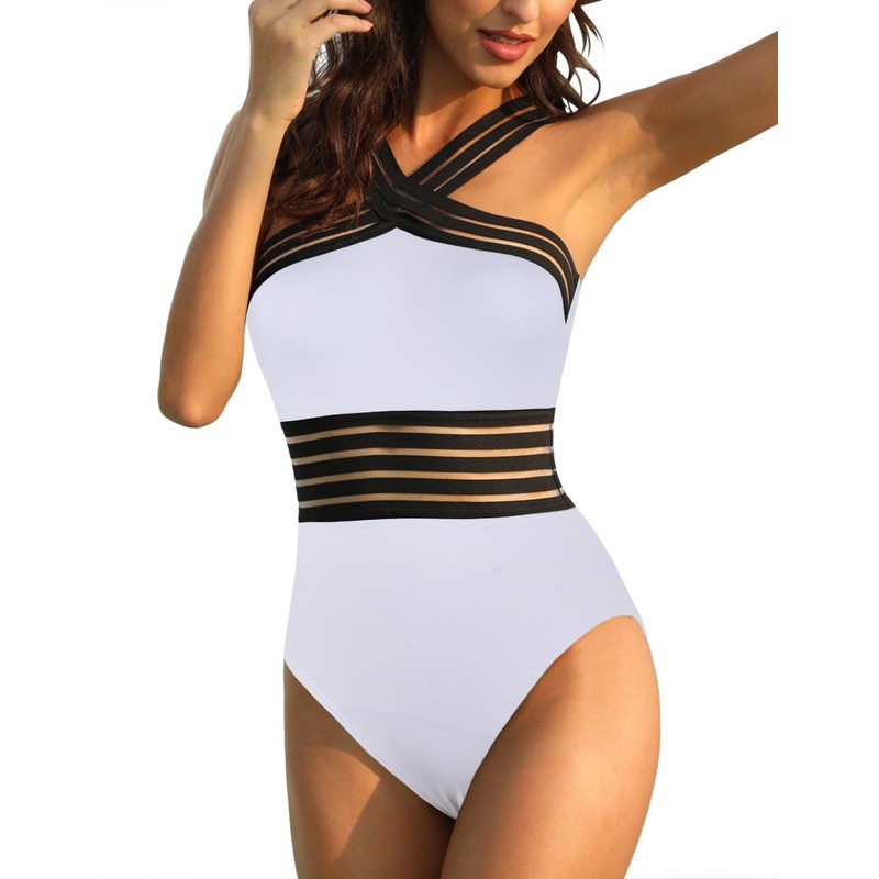 Hilor Women's One Piece Swimwear Front Crossover Swimsuits Hollow Bathing