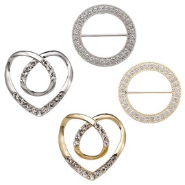 MWUMRCM Pack of 4 Heart Scarf Brooches, Crystal Silk Scarf Buckle Women Shawl Scarves Fastener Hem Knotted Button Rhinestone Metal Buckle Scarf Fashion Clasp Scarf Ring Brooch with Rhinestones, Metal